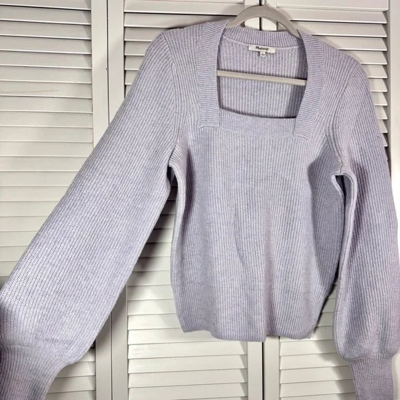 Madewell Melwood Square Neck Wool Blend Sweater in Coziest Yarn Lilac Small - Picture 4 of 10
